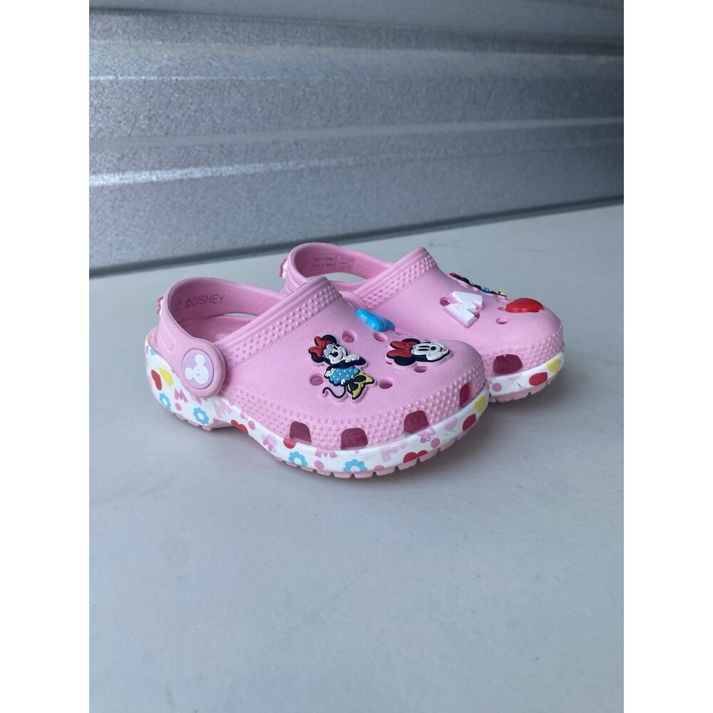 Disney Crocs Minnie Mouse Pink Clogs Slip On Shoes Toddler Girls Size C7 Charms